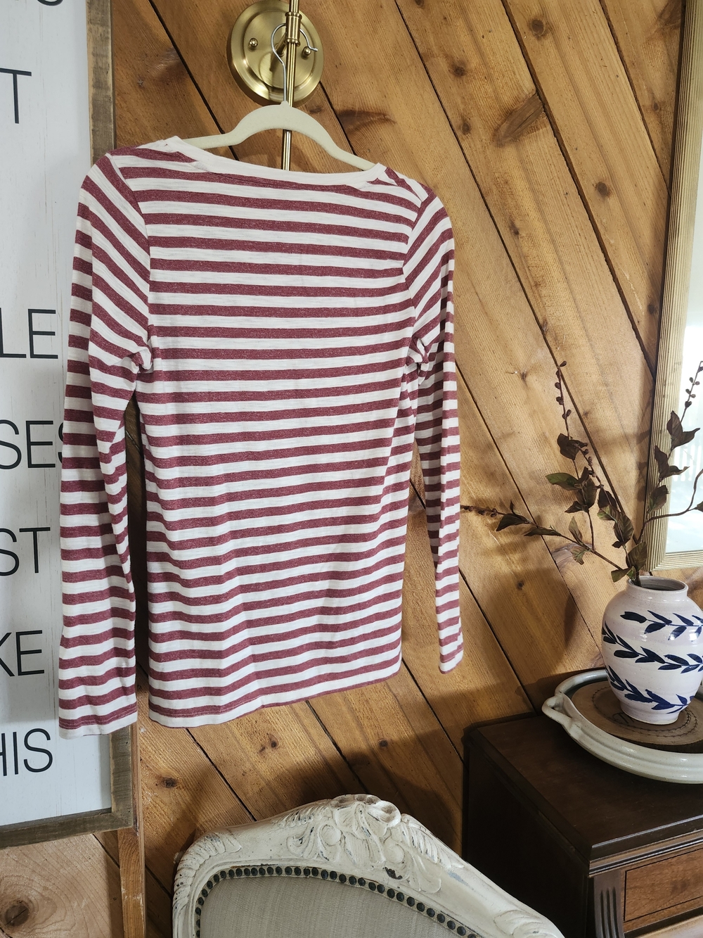 Sonoma Red Ivory Striped Long Sleeve Tee Holiday Christmas S Soft Cozy Fall - Picture 3 of 4